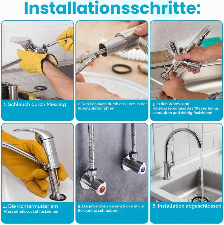 2 Stück Wasserhahn Edelstahl Panzerschlauch, Flexschlauch Schlauch 60 CM, Anschlussschlauch Armatur
