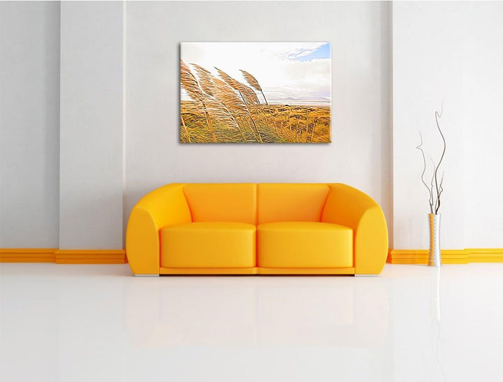 Schönes Schilf in den Dünen Deluxe Format: 100x70 cm auf Leinwand, XXL riesige Bilder fertig gerahmt