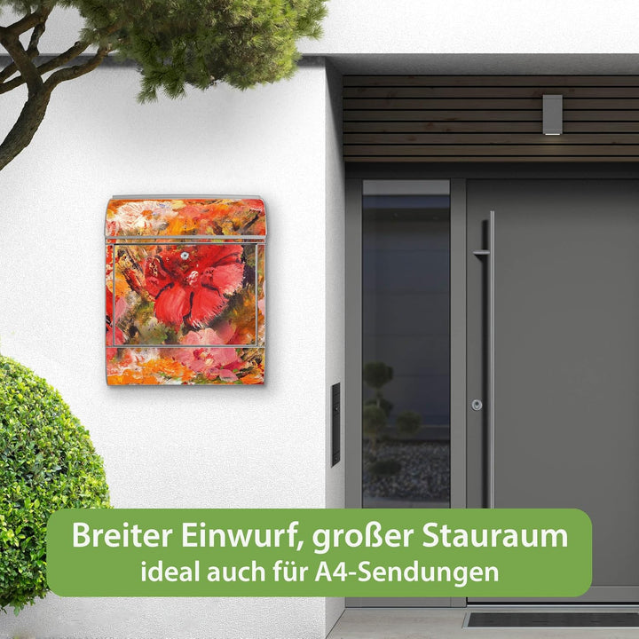 banjado Design Briefkasten personalisiert 38,5x46,5x13cm & 2 Schlüssel - Briefkasten Stahl Weiss Zei