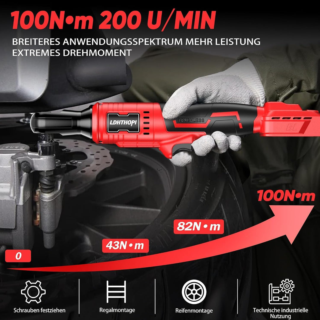 LDHTHOPI 3/8" Akku Ratsche 18V für Makita,MAX 100 Nm(75FT-LBS) Elektrische Ratsche mit LED-Licht,Rec