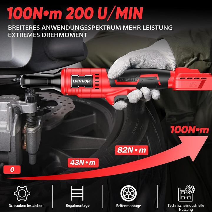 LDHTHOPI 3/8" Akku Ratsche 18V für Makita,MAX 100 Nm(75FT-LBS) Elektrische Ratsche mit LED-Licht,Rec