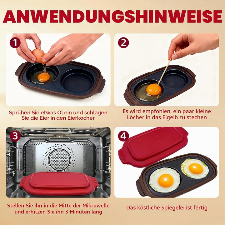 Eierkocher, Rot Multifunktionaler Eierkocher für Mikrowelle, Kocher & Wilderer für Frühstücksbrötche