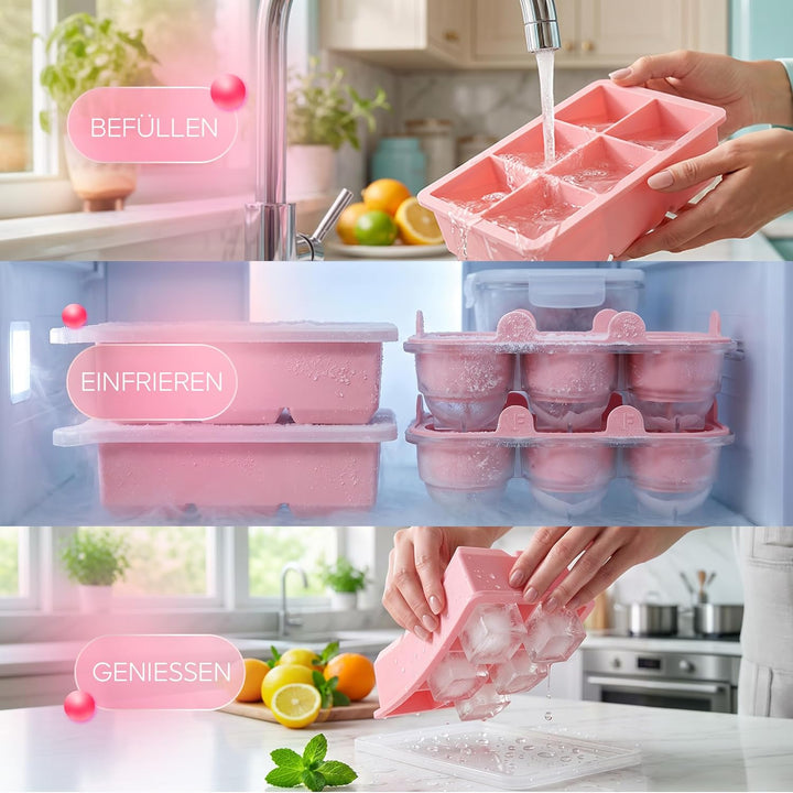 Neighbour’s Friend® Rosa XXL Eiswürfel & Eiskugelform Set – 30 grosse 5cm Eiswürfel & 30 Eiskugeln a