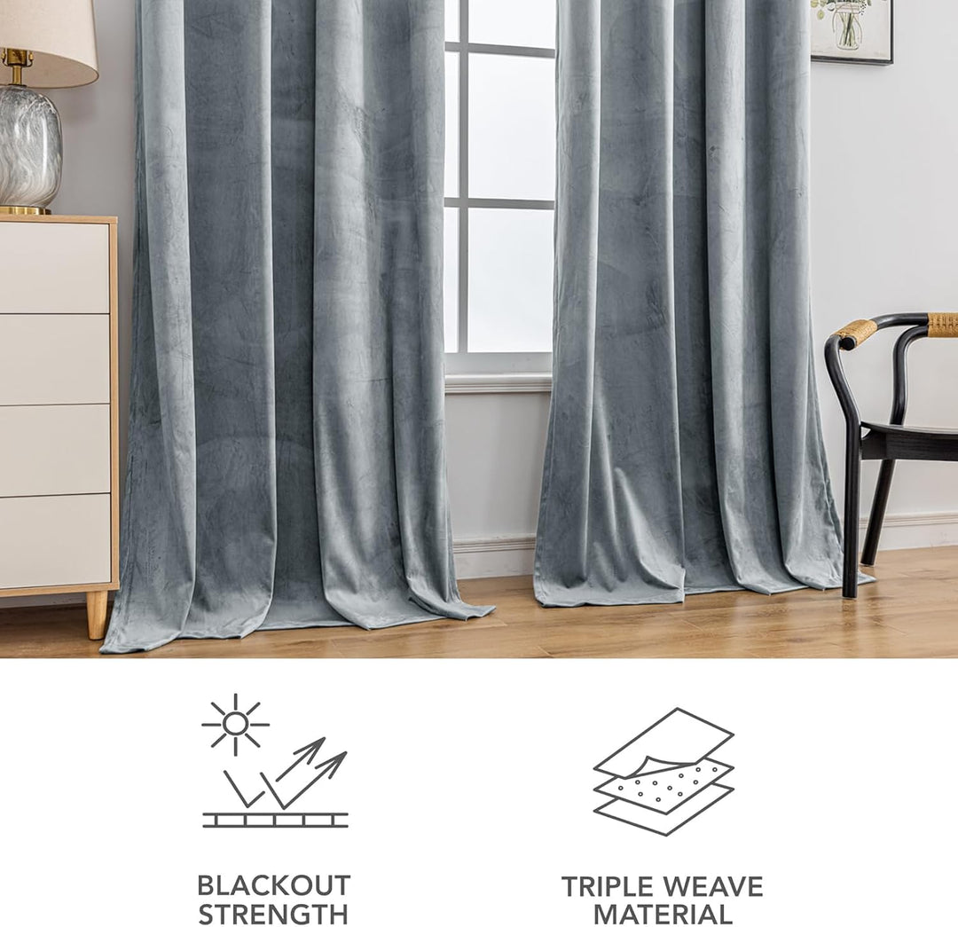YSTELLAA Samtvorhang 2er Set, Gardinen Vorhänge, 140×260cm, Verdunklungsvorhänge Schlafzimmer Mit Ös