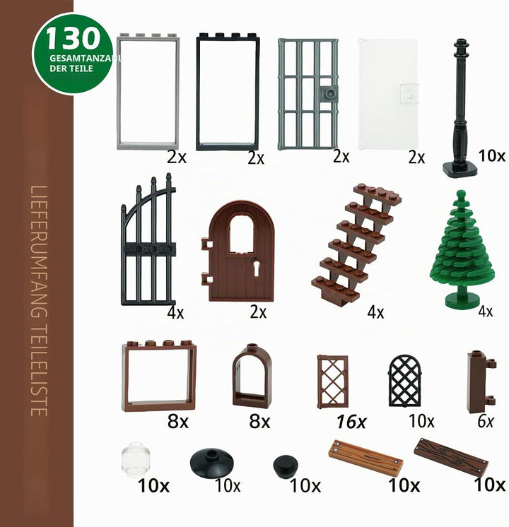 Türen Und Fenster Bausteine ZubehöR, Haus Teile Garten Klassische Strasse Lampe Licht Leiter Tor,Kom