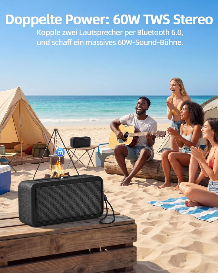 GB03 30W Bluetooth 6.0 Lautsprecher mit DSP-Audio, IPX7, 24H Spielzeit, Type-C, Lederoptik. Starker
