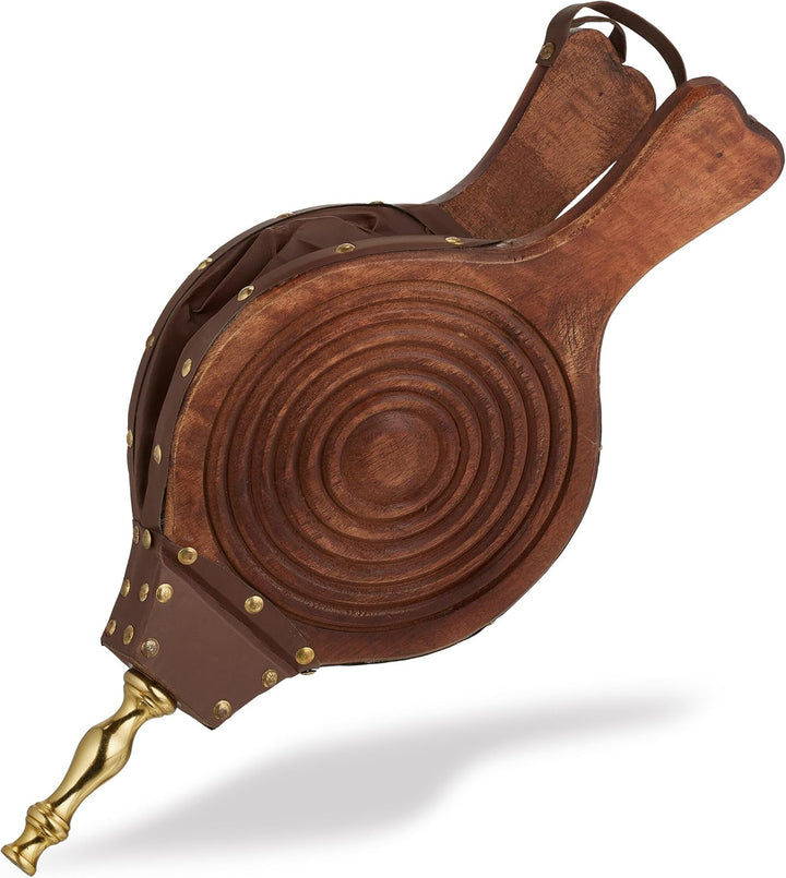 Relaxdays Blasebalg, Holz, Luftgebläse für Grill & Kamin, Länge: 47 cm, rustikales Design, Handblase