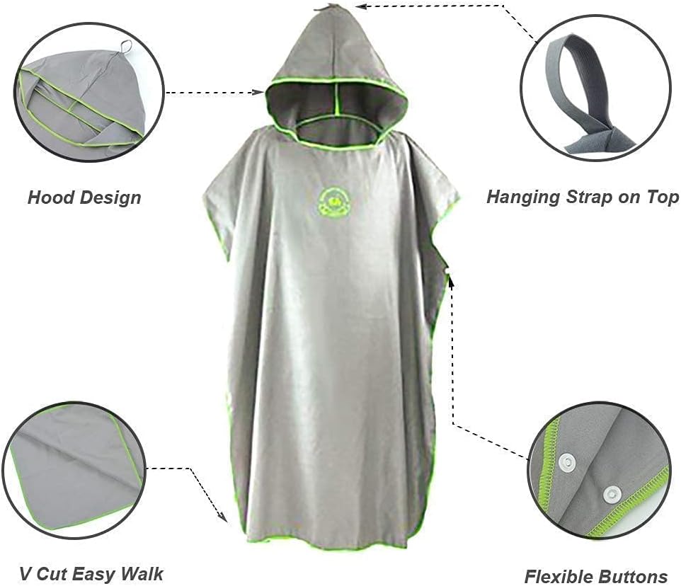 Hiturbo Mikrofaser Handtuch Poncho, Umziehhilfe Strand, Surf Poncho Herren und Damen Changing Robe,