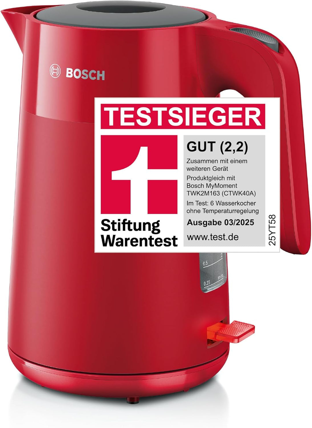 Bosch kabelloser Wasserkocher MyMoment TWK2M164, Abschaltautomatik, Überhitzungsschutz, Tassenanzeig