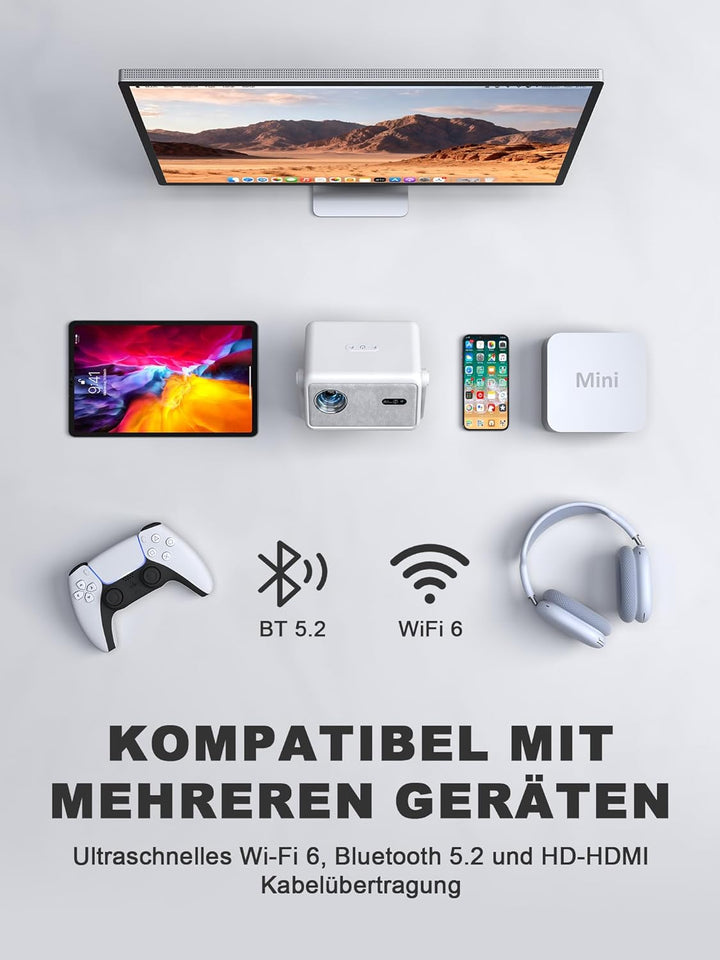 Smart Mini Beamer 4k [Offiziell Lizenzierter APP ] VISSPL 2600ANSI 4K Heimkino &amp; Outdoor Beamer, Aut