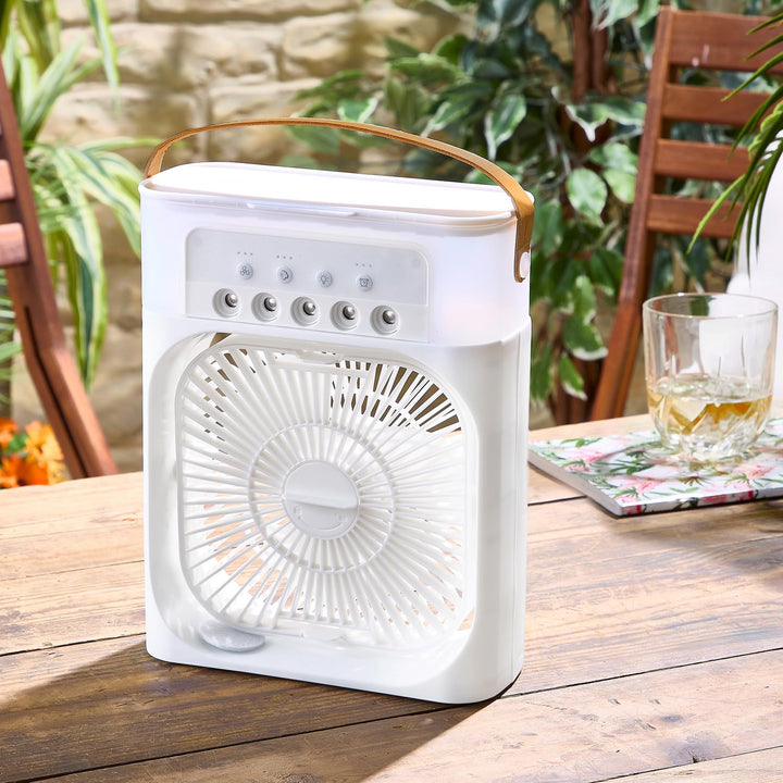 3 Pagen® kabelloser Tischventilator mit Luftkühlung – 600ml Wassertank – LED-Beleuchtung – Timer &amp; 3