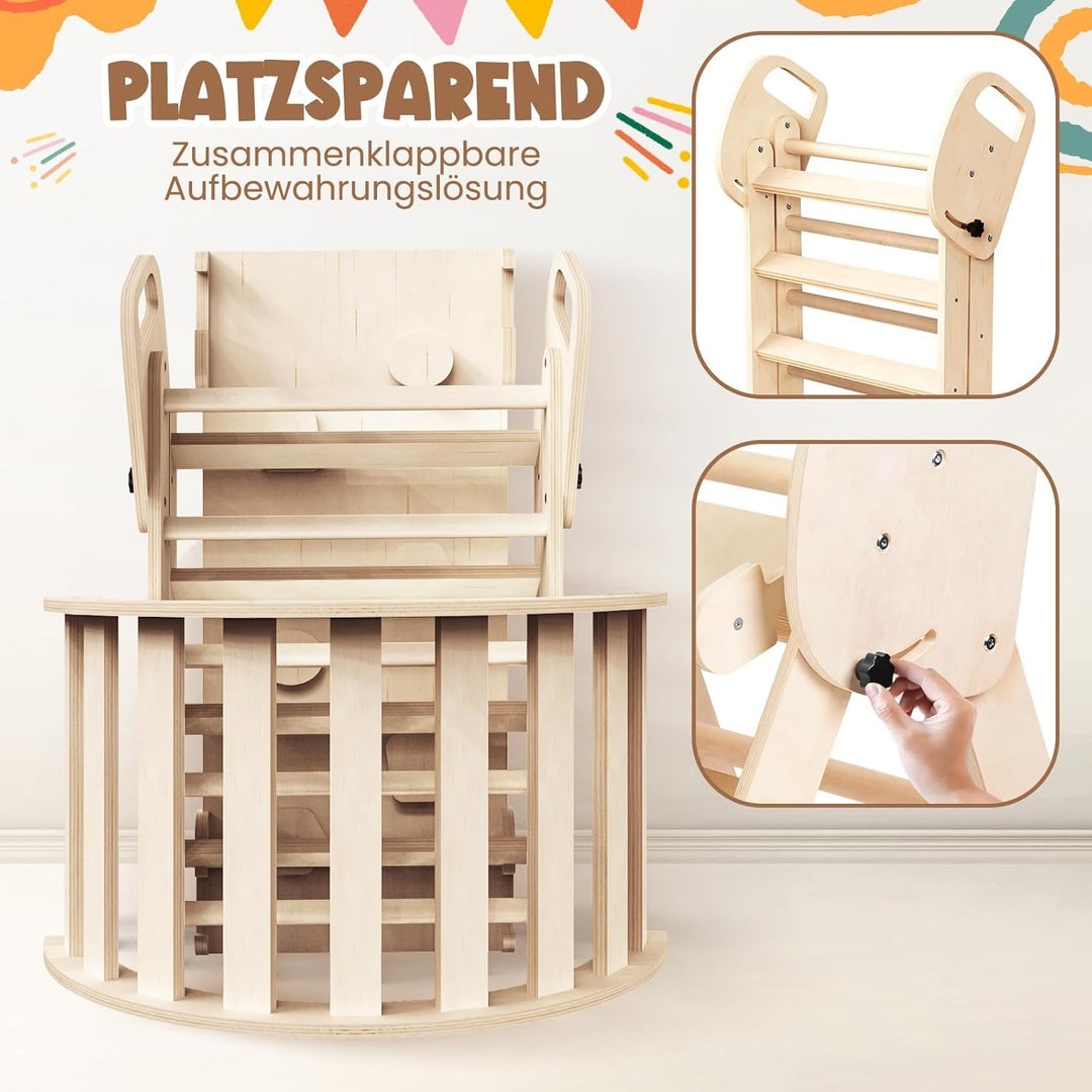 7-in-1 Montessori Klettergerüst Indoor Set, Verformbares Kletterdreieck mit Rutsche und Kletterbogen