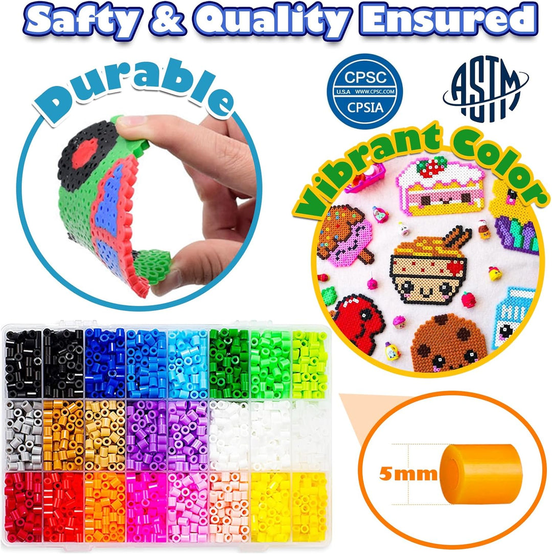 FunzBo Bügelperlen set 5mm mit Bügelperlen Platten Vorlagen Schablonen 5500PCS Steckperlen in 24 Far