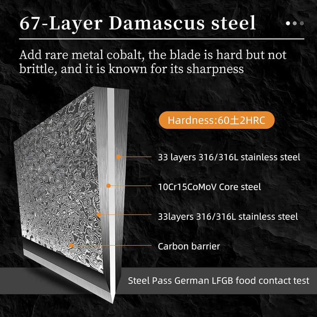 NANFANG BROTHERS Professionelles Damaskus Messerblock Set 9er Kochmesser-Set Aus Edelstahl Mit Holzb