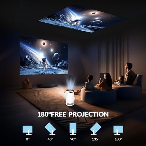 HY300PRO Mini Beamer 4K, Auto Horizontale Korrektur, 180° Drehbar, WiFi 6 + BT 5.0, Android 11.0, Ou