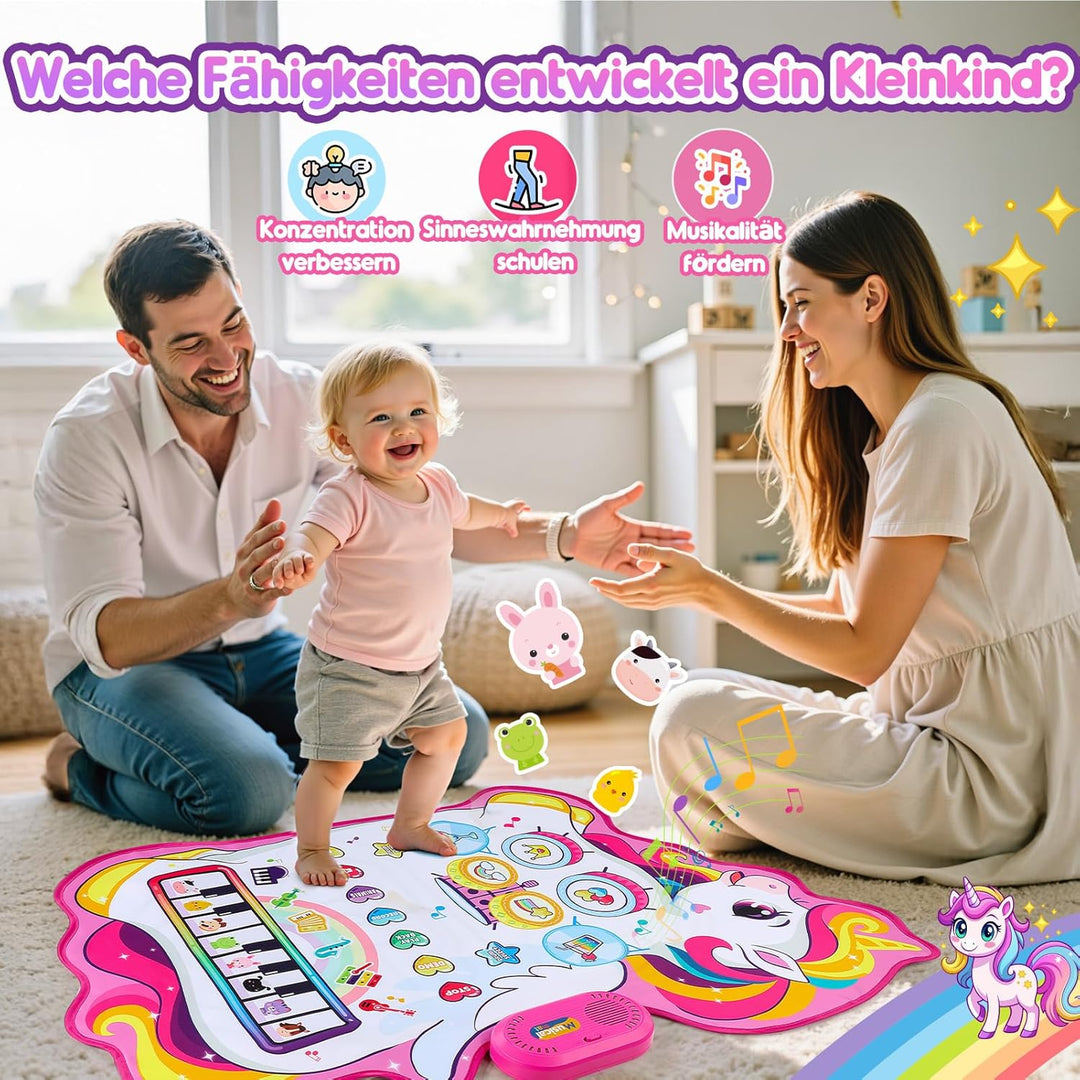 Baby Spielzeug Ab 1 2 Jahre Mädchen, Einhorn 3-in-1 Musikmatte Mit 8 Tiergeräuschen, 10 Demoliedern