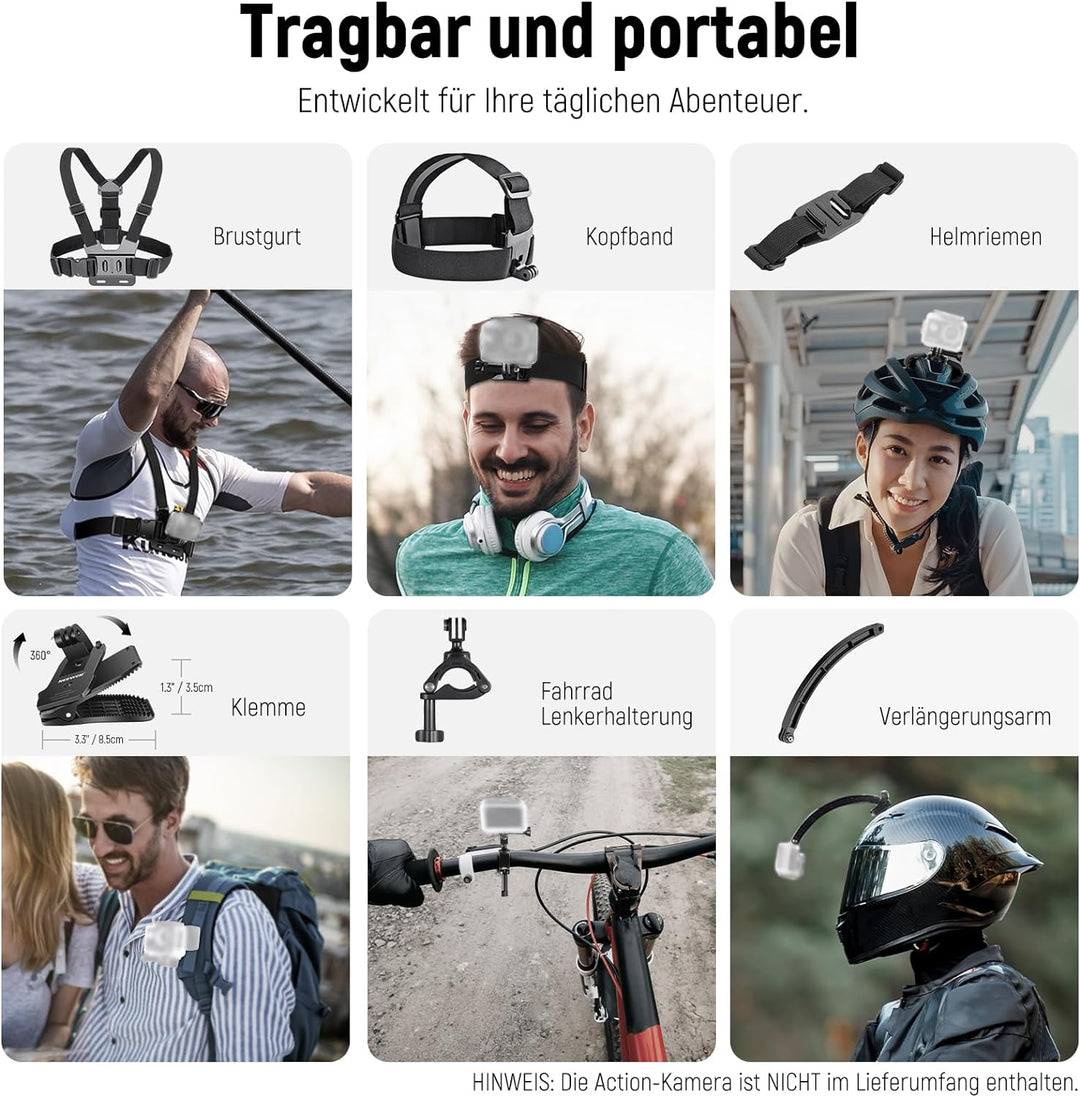 NEEWER Verbessertes 50 in 1 Action Kamera Zubehörset Kompatibel mitGoPro Hero 12 11 10 9 8 Max 7 6 5