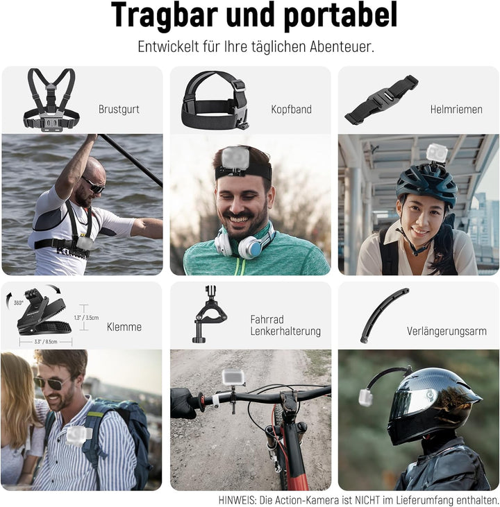 NEEWER Verbessertes 50 in 1 Action Kamera Zubehörset Kompatibel mitGoPro Hero 12 11 10 9 8 Max 7 6 5