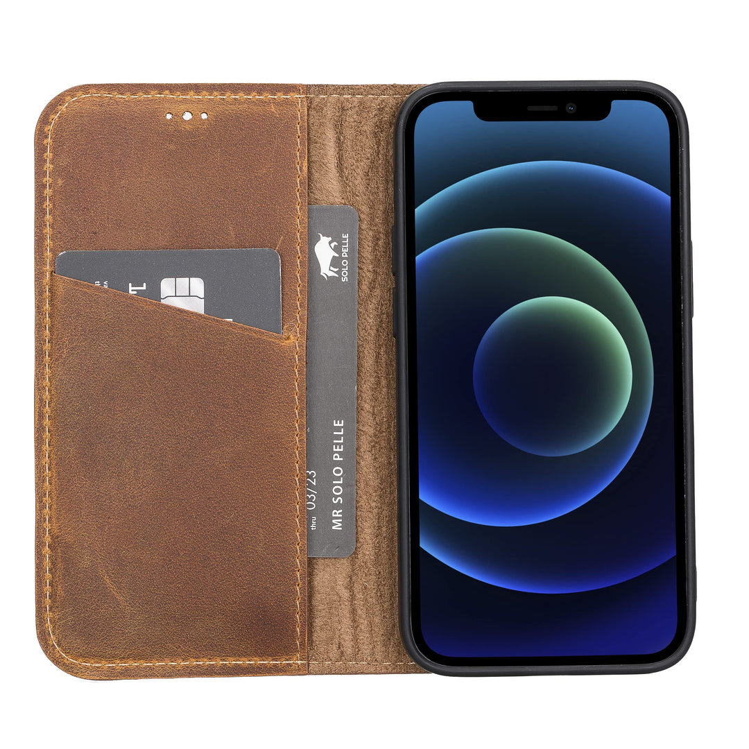 Solo Pelle aufklappbare Lederhülle kompatibel für iPhone 13 in 6.1 Zoll inkl. 1 Kartenfach für das o