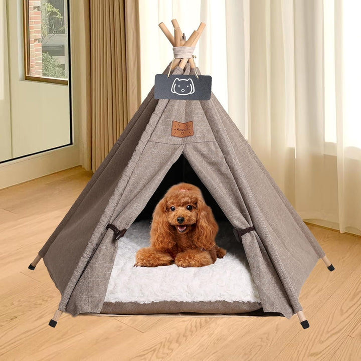 Tipi Zelt für Haustiere Hundezelt Katzenzelt mit Plüschkissen Haustierzelte Häuser für Katzen und Hu