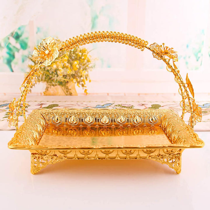 Cocoarm Vintage-Gold-Serviertablett, Kaffeetablett, Dekoratives Tablett aus Zinklegierung mit Griff