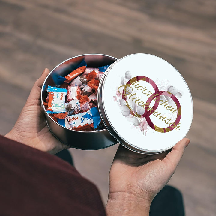 STEMPEL-FABRIK – personalisierbare runde Dose mit Name oder Wunschtext – Aquarell Motiv mit roten Ri