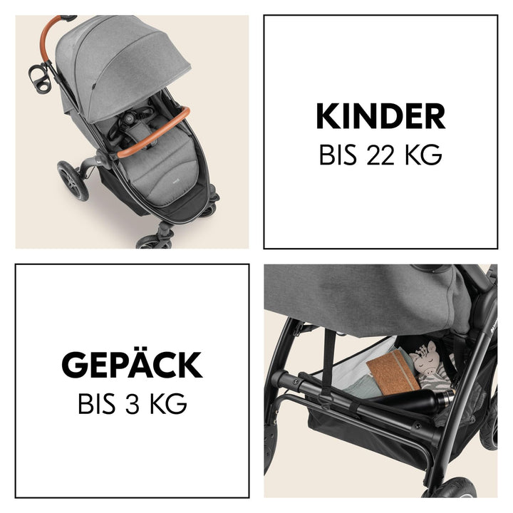 hauck Uptown, Melange Grey - Kinderbuggy mit Liegeposition ab Geburt, Breiter Sitz bis 22 kg, Geträn