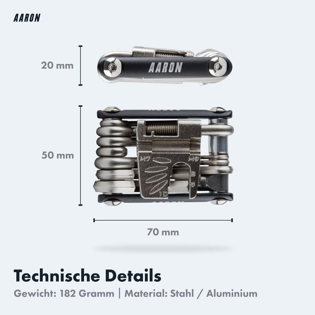 AARON Tool 20 in 1 Multitool - Fahrrad Multifunktionswerkzeug aus rostfreiem Stahl/Aluminium - faltb