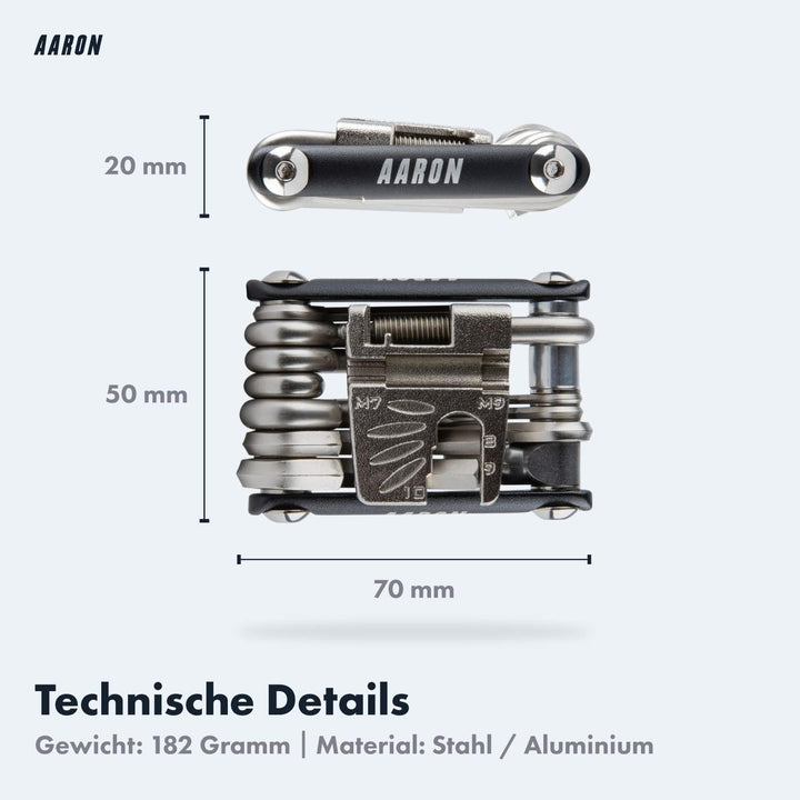 AARON Tool 20 in 1 Multitool - Fahrrad Multifunktionswerkzeug aus rostfreiem Stahl/Aluminium - faltb