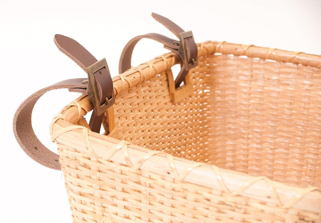 Retrospec Bicycles Cane Woven Rectangular Toto Basket with Authentic Leather Straps and Brass Buckle