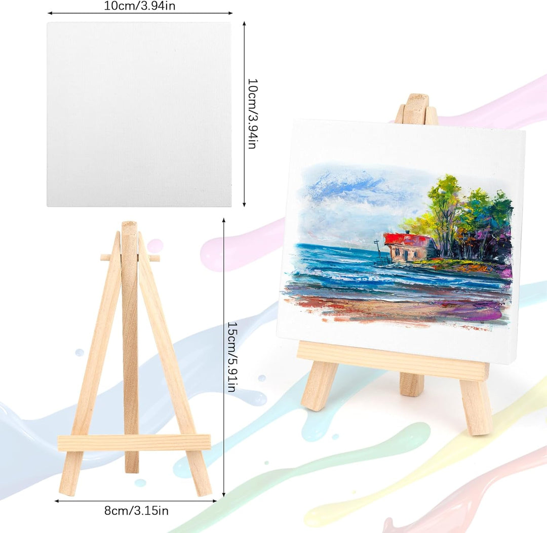Set mit 12 Mini-Staffeleien, 10 x 10 cm, Mini-Leinwand mit Staffelei von 8 x 15 cm, klappbares Stati