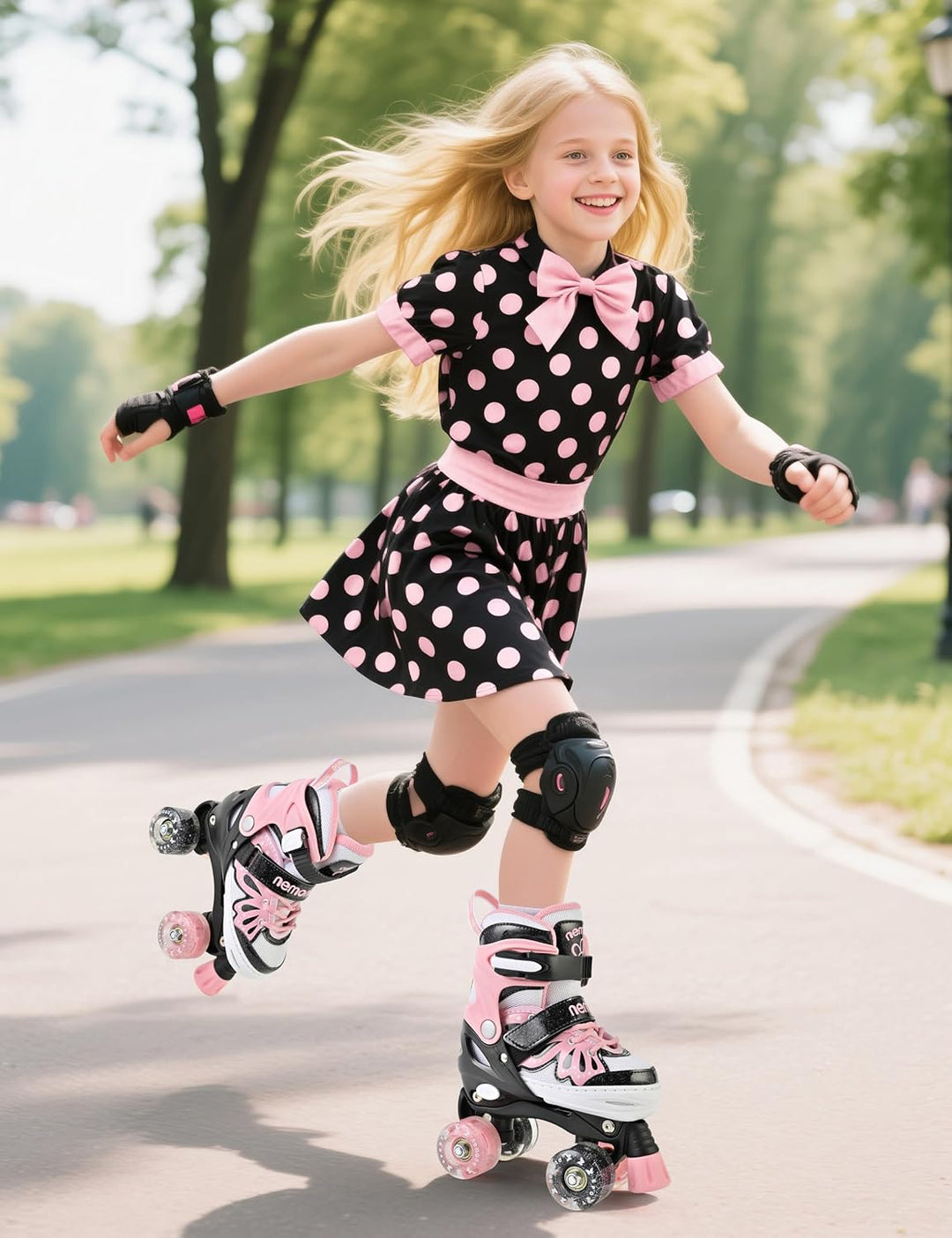 NEMONE Rollschuhe für Mädchen Kinder 4 Grössen Verstellbar Blau Violett Rollschuhe für Kinder Drinne