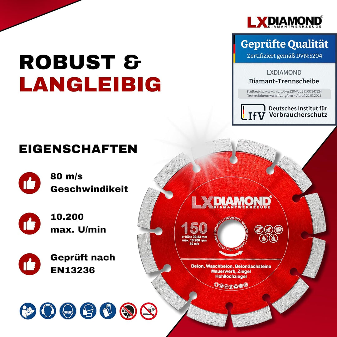 LXDIAMOND 2x Diamant-Trennscheibe 150mm x 22,23mm für Winkelschleifer Mauernutfräse Schlitzfräse - 1