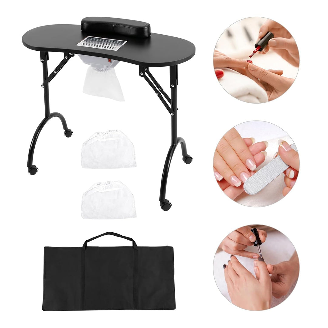 Manikürtisch mit Nagelstaubsauger, 90×40×72,5 cm, klappbar, mit Rollen und Bremsen – mobiler Nagelti