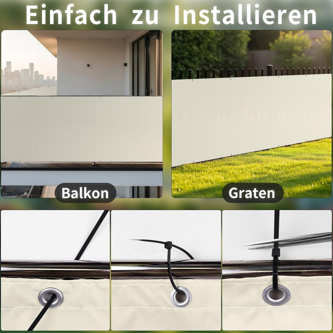 Shade&amp;Beyond Balkon Sichtschutz Wetterfest 90x300cm, 95% UV-Schutz Balkonabdeckung mit Kabelbinder f