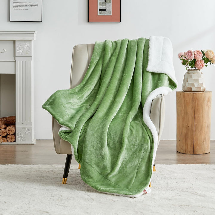 SOCHOW Sherpa Decke Salbei Grün zweiseitige Wohndecken Kuscheldecken, Dicke warm Sofadecke/Couchdeck
