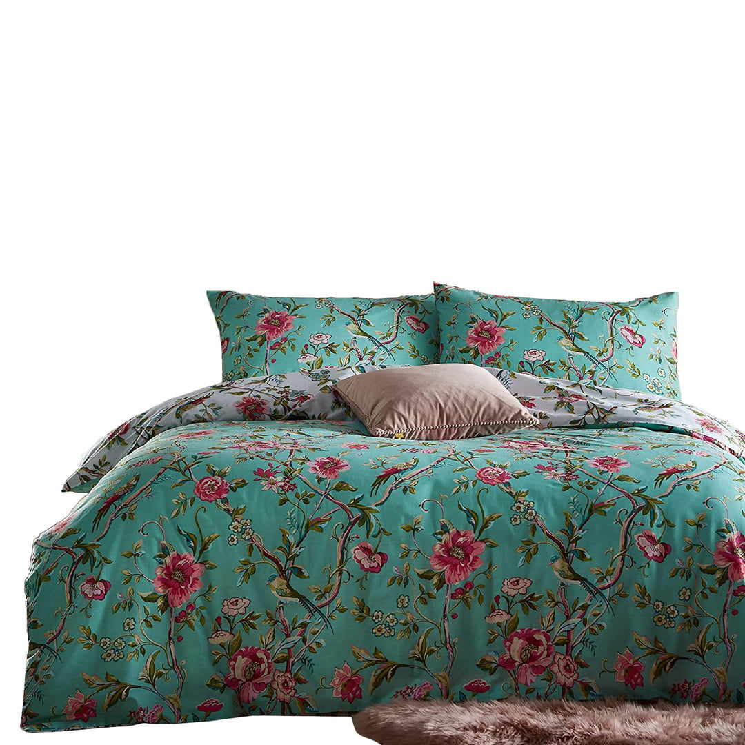 furn. Vintage Chinoiserie Bettbezug und Kissenbezug-Set, Polybaumwolle, Jade, Doppelt Doppelt Jade,