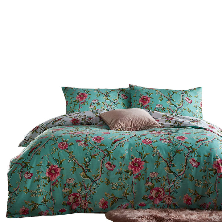 furn. Vintage Chinoiserie Bettbezug und Kissenbezug-Set, Polybaumwolle, Jade, Doppelt Doppelt Jade,