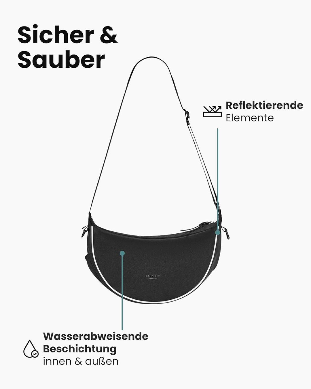 LARKSON Half Moon Bag Hundetasche Schwarz - Fiete - Umhängetasche für Gassi Gehen - Leckerlitasche m