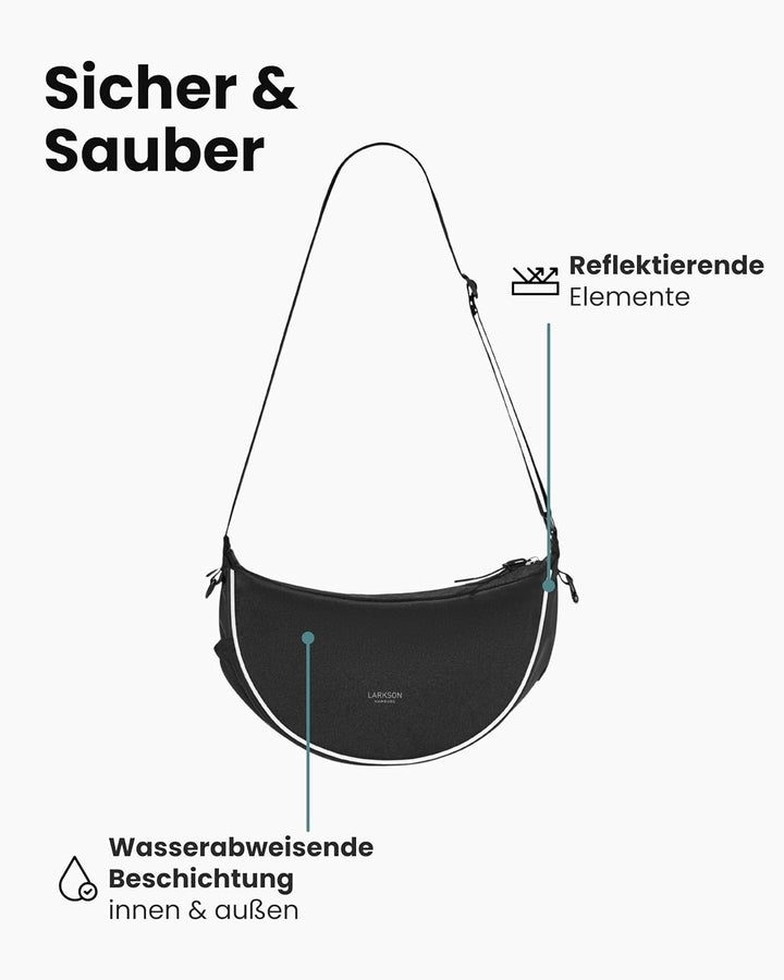 LARKSON Half Moon Bag Hundetasche Schwarz - Fiete - Umhängetasche für Gassi Gehen - Leckerlitasche m