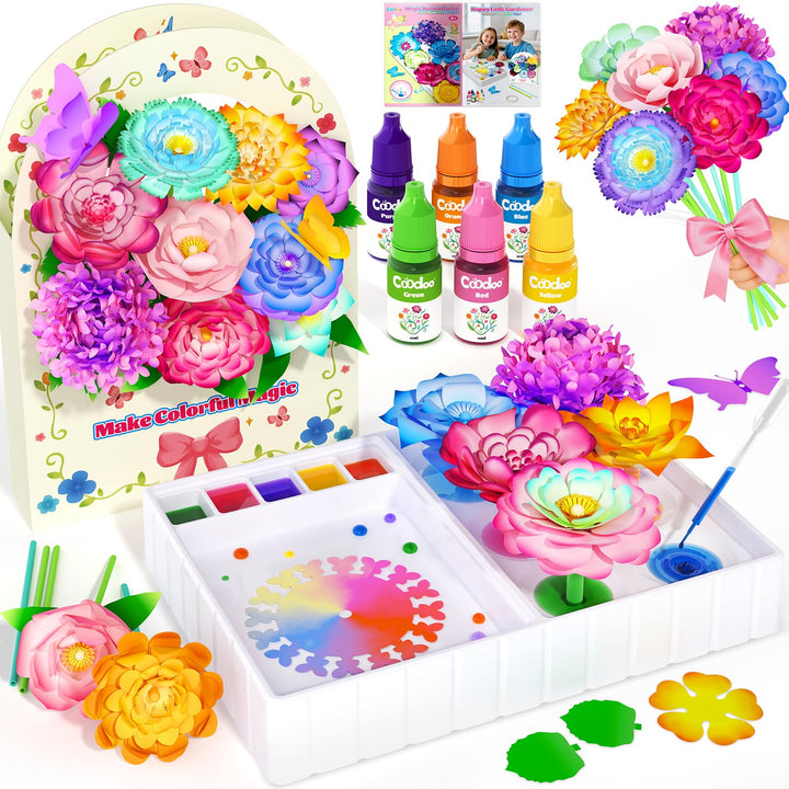 DIY Blumen Bastelset Kinder – Magisches Färben Floristik Set Basteln Mädchen Jungen Montessori Spiel
