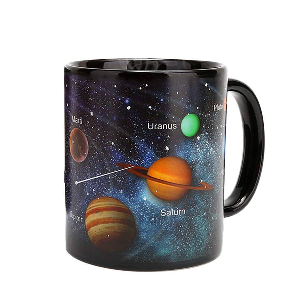 BESTonZON Farbwechsel Tasse 330ml Magischer Thermoeffekt Becher Sonnensystem Weltraum Sterne Galaxie