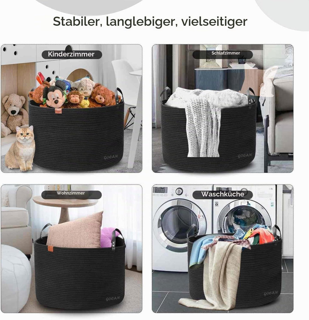 GOCAN XXXL Aufbewahrungskorb Gross Korb Baumwolle Seil Wäschekorb Wäschesammler für Decken Kisse im