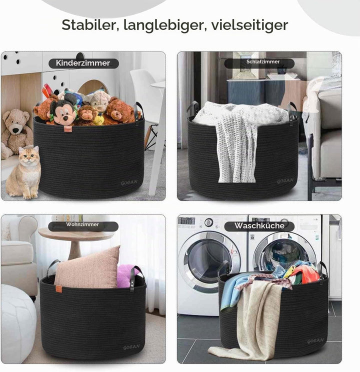 GOCAN XXXL Aufbewahrungskorb Gross Korb Baumwolle Seil Wäschekorb Wäschesammler für Decken Kisse im