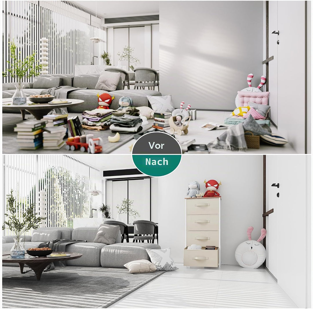 YITAHOME Kommode, 4 Stoffschubladen mit Griffen, Aufbewahrungsschrank, Schubladenschrank, Schrank, M