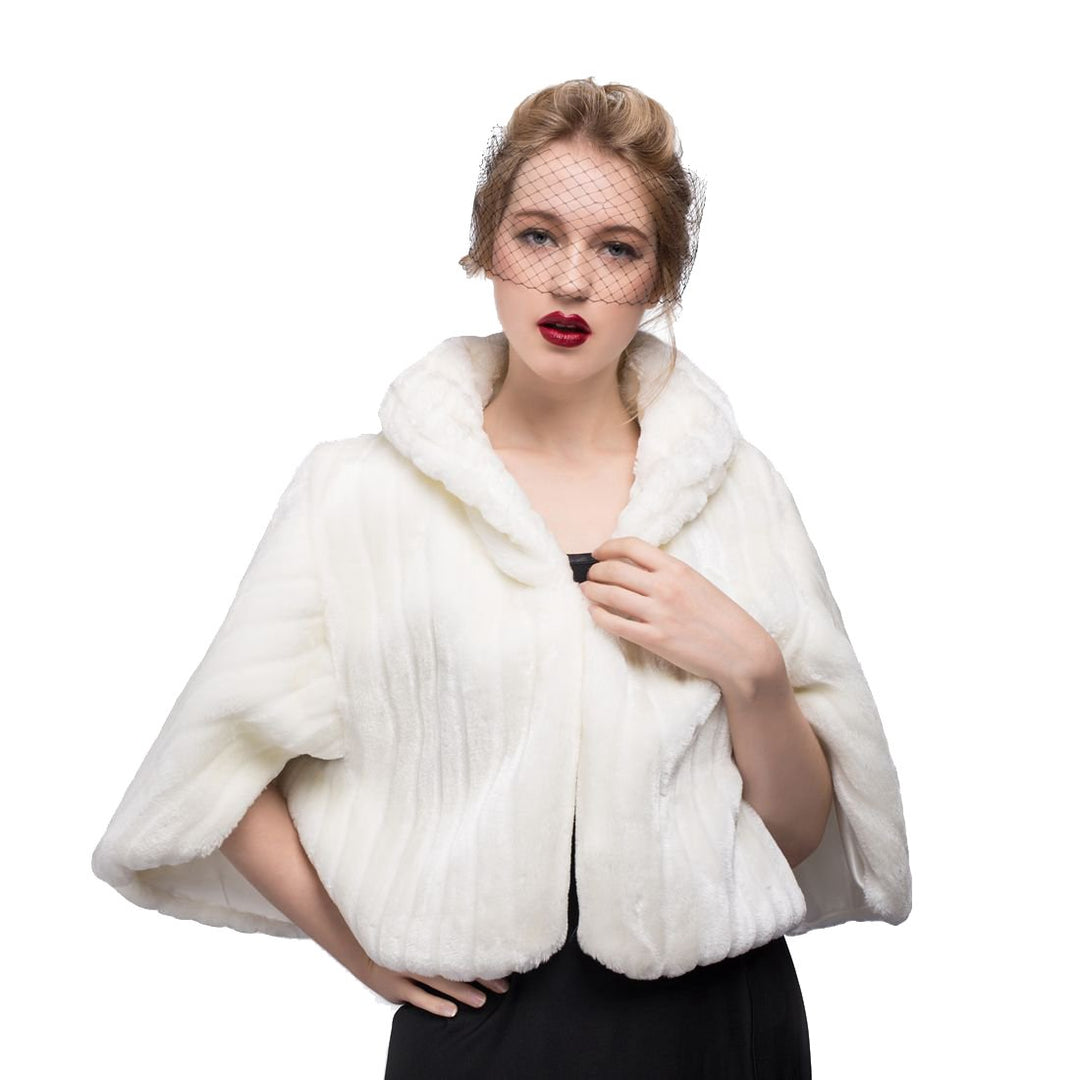 BEAUTELICATE Kunstpelz Bolero Schal Stola Pelz Cape Damen Braut Elfenbein Brautschal Brautjacke fur