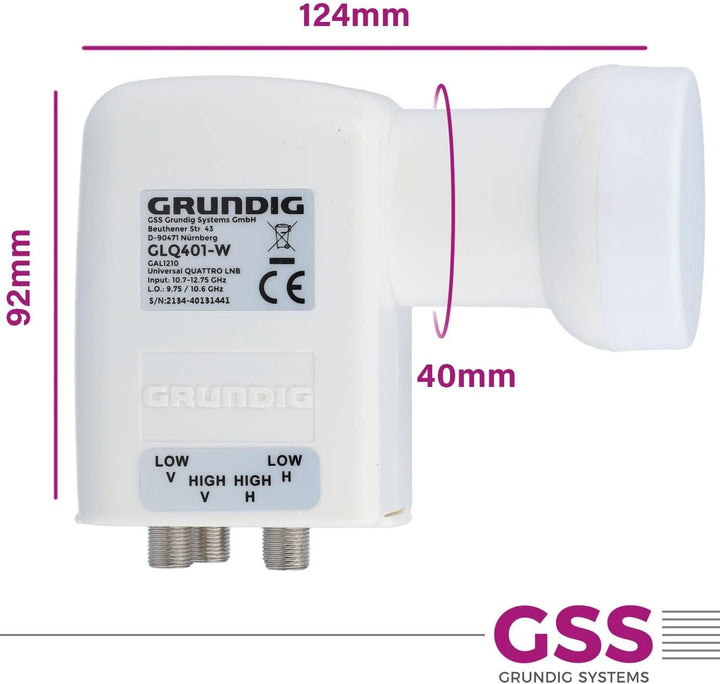 [Test SEHR GUT *] GSS Quattro LNB Weiss für Multischalter, Multiswitch geeignet - mit LTE Filter - S