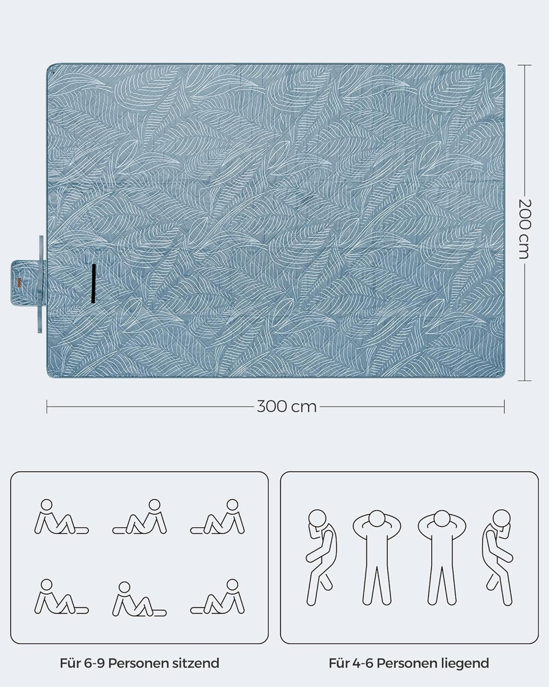 SONGMICS Picknickdecke, 300 x 200 cm, mit 4 Erdankern, gross, Campingdecke, für Park, Garten, Strand