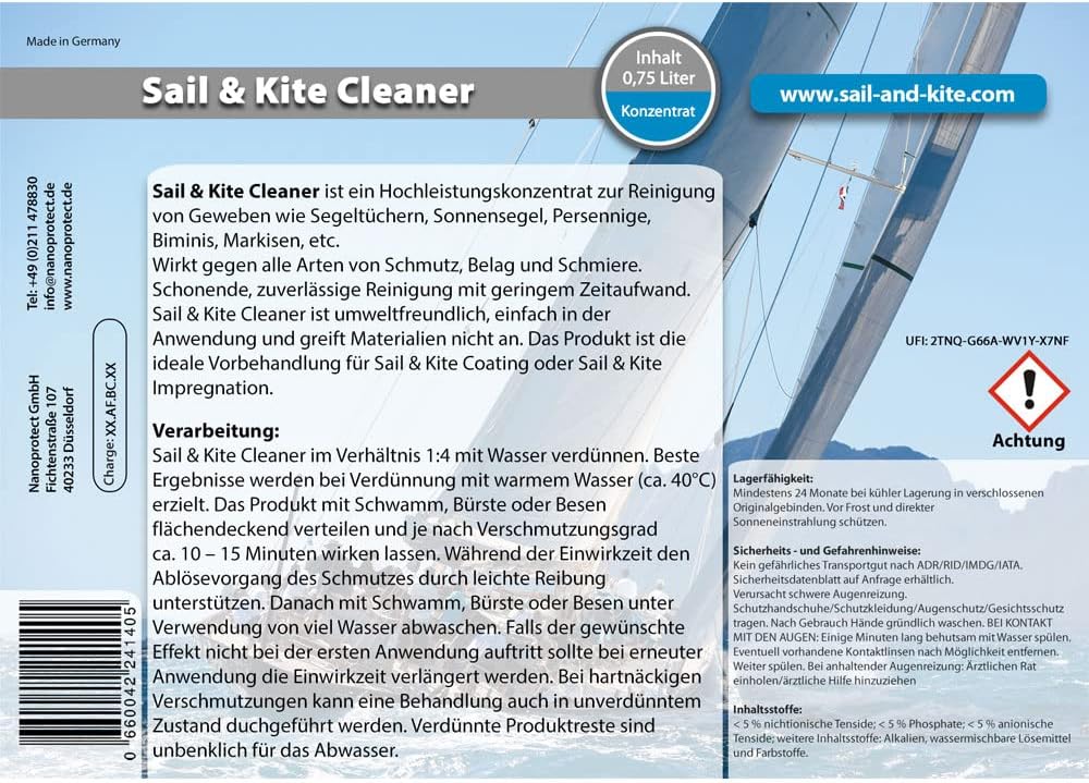 Sail & Kite Cleaner | Hochleistungskonzentrat zur Gewebereinigung | Ideal für Segel, Persennig, Bimi