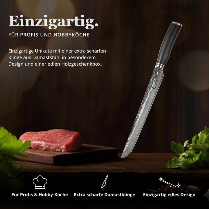 Wakoli EBO Premium Fleischmesser Tanto mit 27,5 cm Klinge und Hammerschlag gefertigt aus 67 Lagen ec